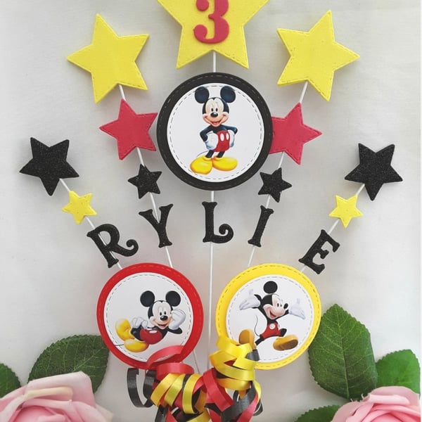 Personalised Mickey Mouse Cake Topper, Mickey Mouse Party Decor, Mickey Mouse Bi