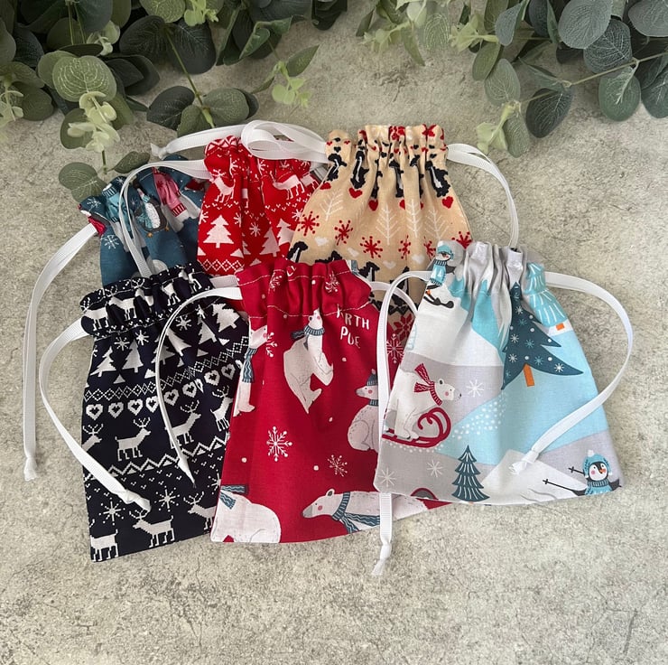 Christmas Fabric Gift Bag Small Reusable Stora. Folksy