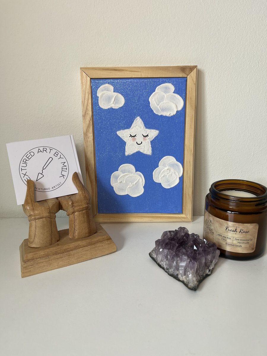 Sleepy Star Textured Nursery Art Portrait 5" x 7" Canvas