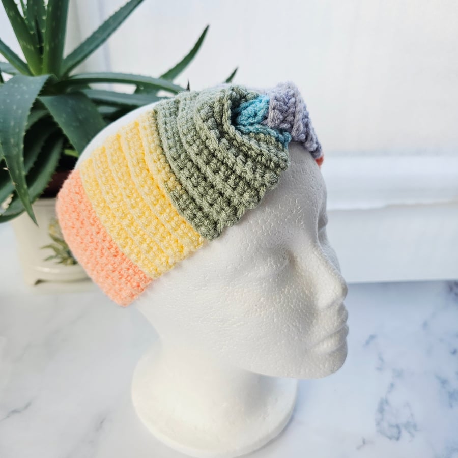 Pastel Rainbow Ear Warmer, Chunky Crochet Headband