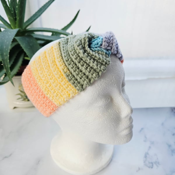 Pastel Rainbow Ear Warmer, Chunky Crochet Headband