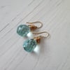 Wire wrapped pale aqua blue briolette glass bead drop earrings
