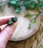 Pearlescent Green and Black Resin and Stainless Steel Earring Studs - Image 2