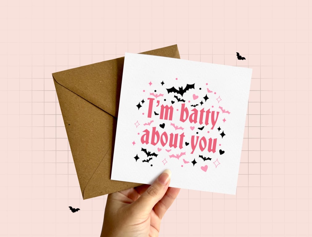 Bat Valentine's Day Greeting Card, Spooky Valentine's, Halloween Card.