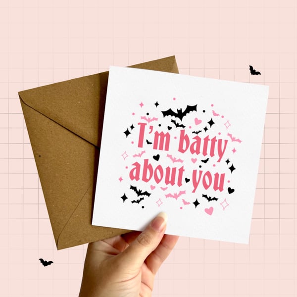 Bat Valentine's Day Greeting Card, Spooky Valentine's, Halloween Card.