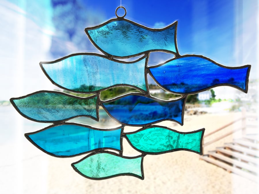 Fish Stained Glass Suncatcher - School of Fish - Handmade Sun Catcher