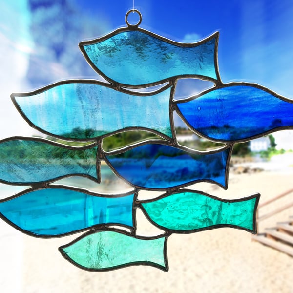 Fish Stained Glass Suncatcher - School of Fish - Handmade Sun Catcher