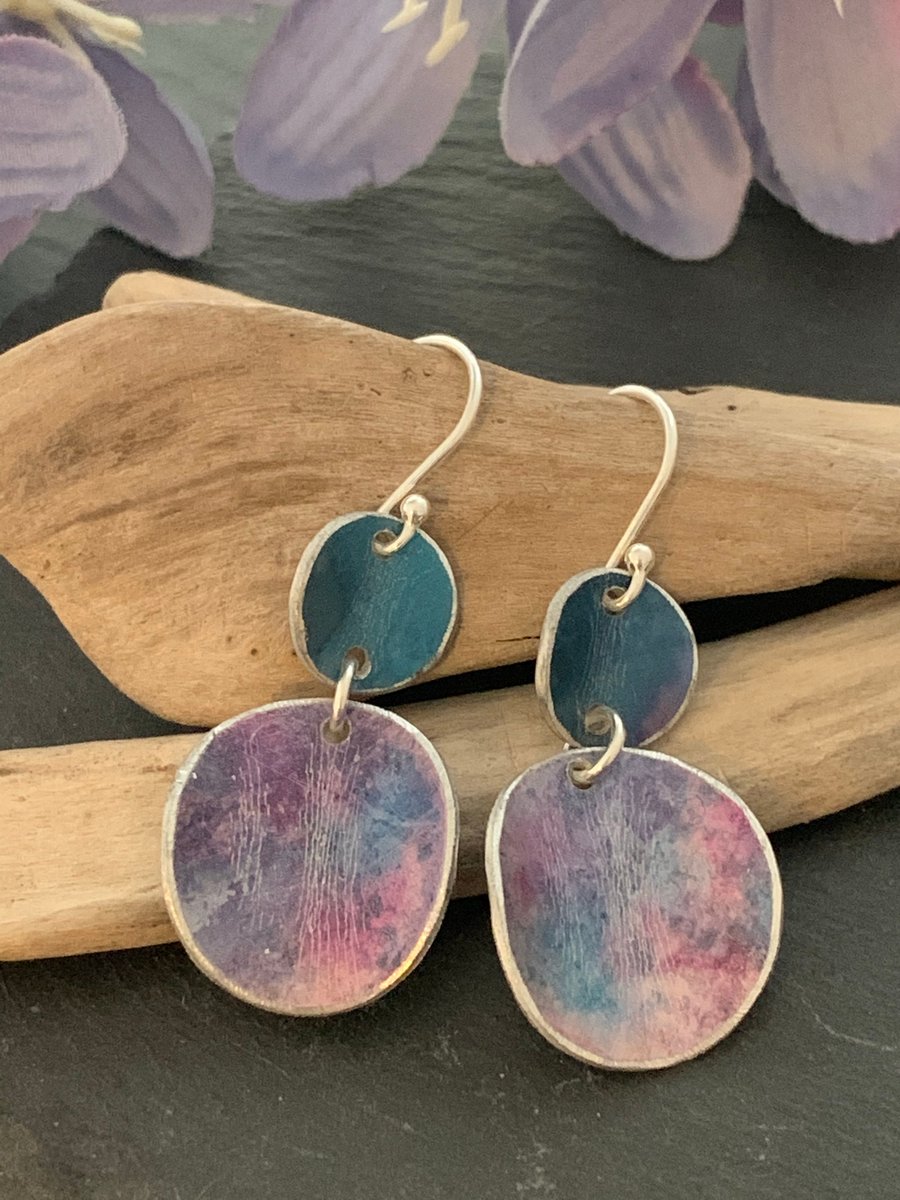 Water colour collection - hand painted aluminium earrings Blue and Lilac