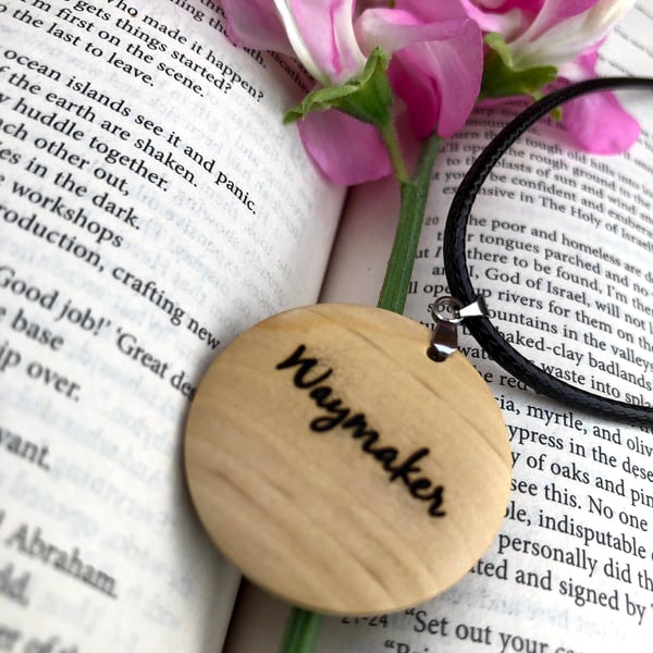 Waymaker Necklace, This Little L, Wood, Encouraging, Faith, Christian, Scripture