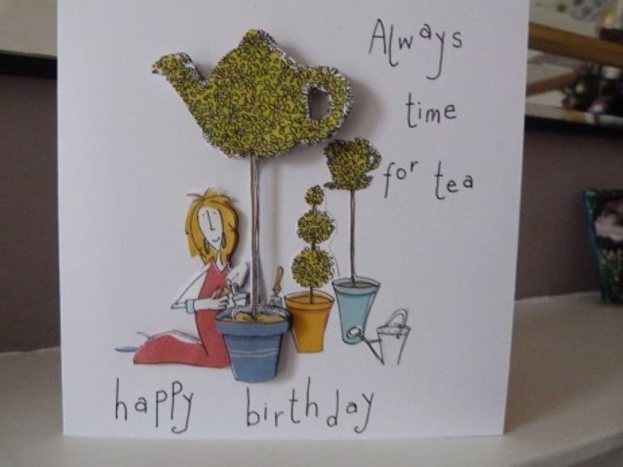 Funky Topiary Teapot Birthday Card