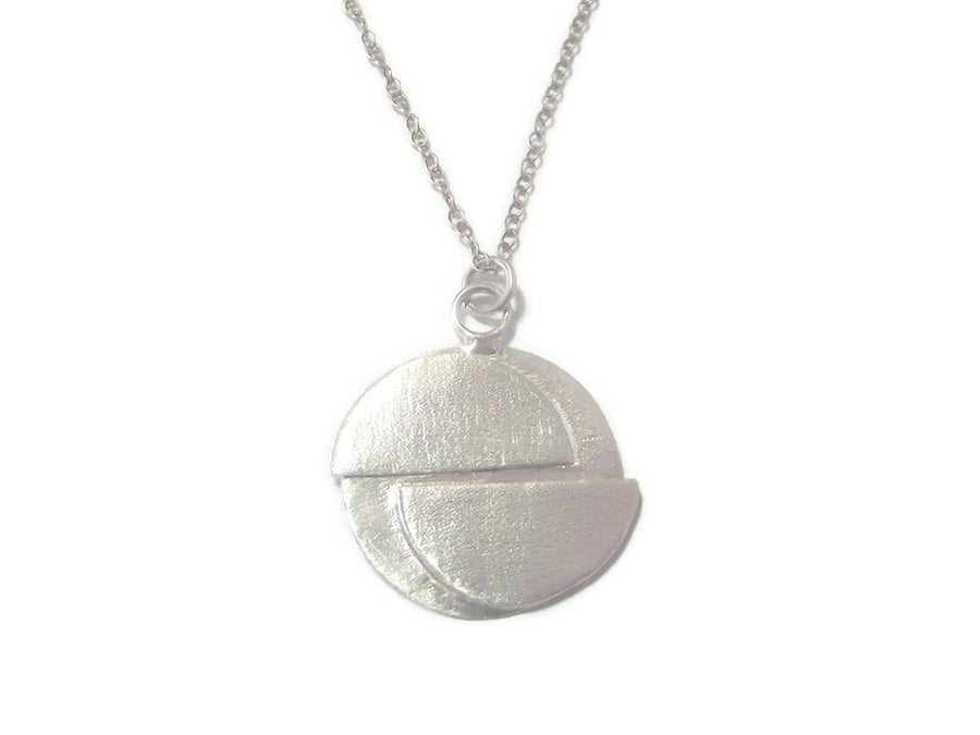 Handmade semi circle fine silver disc pendant