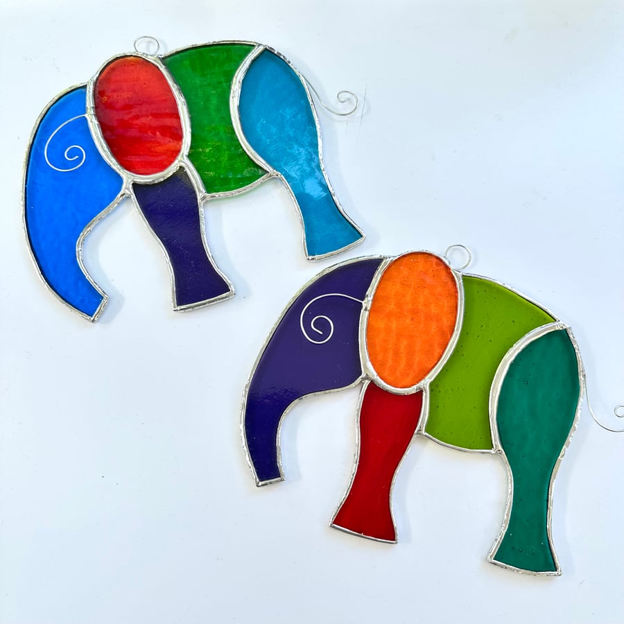 Stained Glass Elephant Suncatchers - Handmade Hanging Decoration 