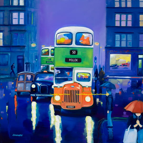 Personalised limited edition giclee  print old Glasgow Bus ( Free PP )