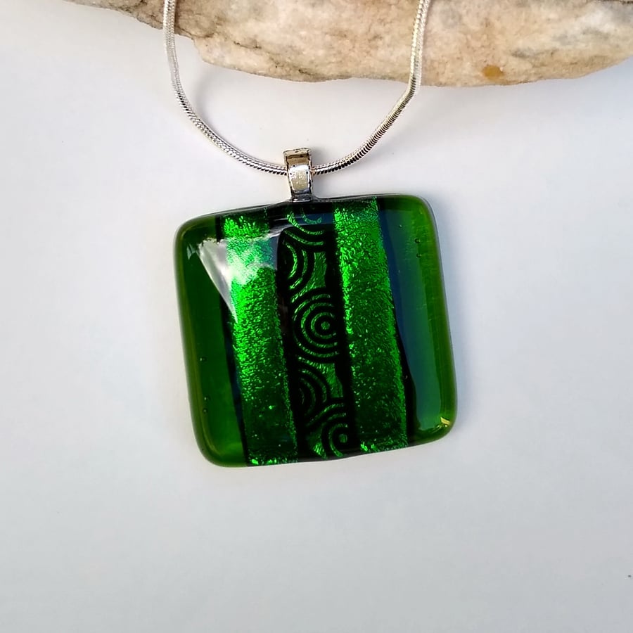Seconds and Samples sale: Spring Green Stripe fused glass pendant