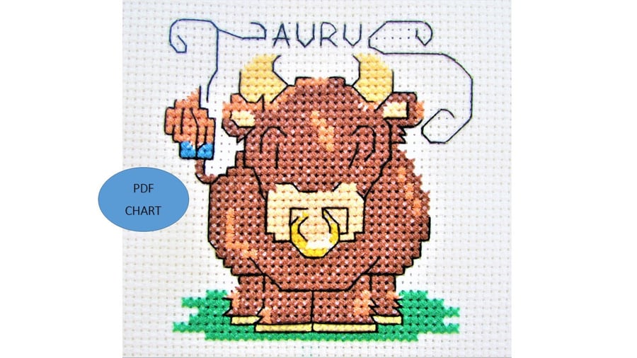 Taurus Cross Stitch Zodiac Bull Star Sign download chart
