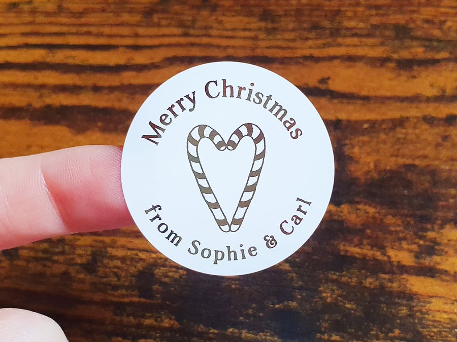 35 x Foil Personalized Merry Christmas Candy Cane Names 37mm Stickers