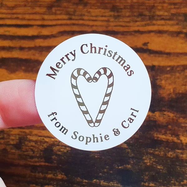 35 x Foil Personalized Merry Christmas Candy Cane Names 37mm Stickers