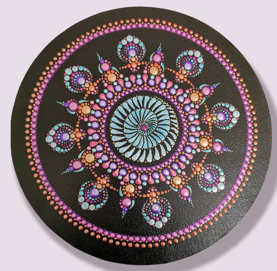 Hand Painted Dot Mandala Canvas