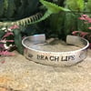 Hand Stamped 'Beach Life' Skinny Cuff Bangle with Coral Detail