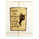 Funny Cat Bathroom Sign – Laser Engraved Basswood Wall Plaque (180 x 130mm)