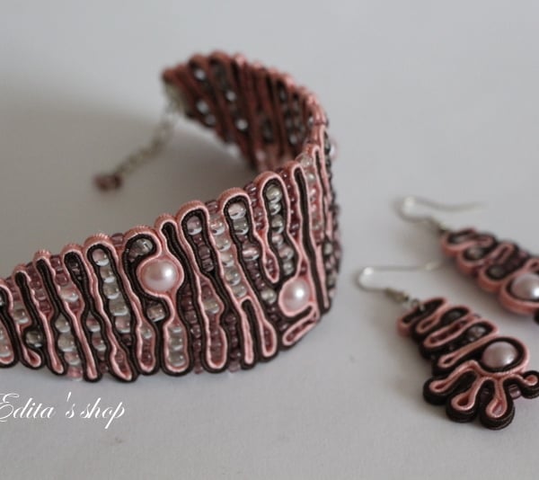 SALE. Soutache Bracelet and Earrings, Christmas, gift, Handmade