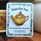 Cosy Cottagecore Wooden Pin - Mushroom Teapot Hygge Accessory
