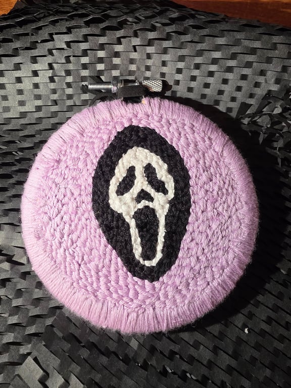 Ghost Face Punch Needle Horror Embroidery Hoop Wall Hanging Art