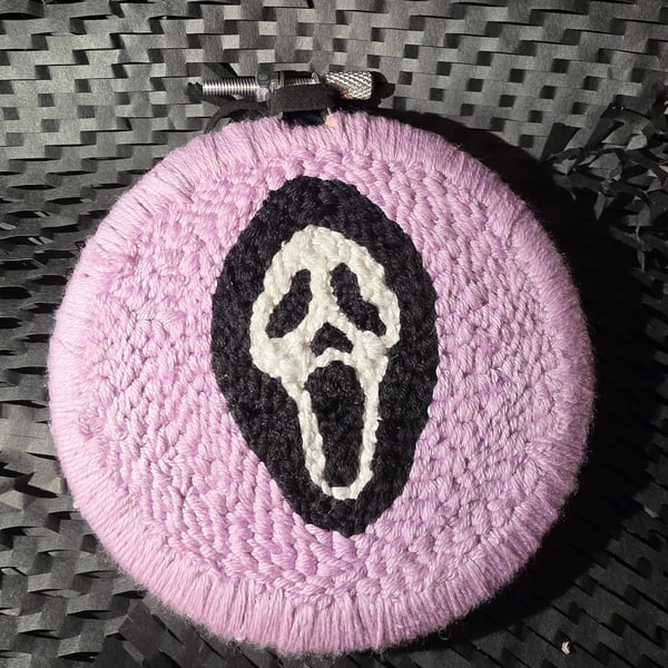 Ghost Face Punch Needle Horror Embroidery Hoop Wall Hanging Art