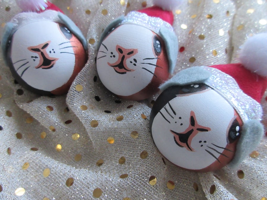 Guinea Pig Christmas Tree Baubles Hanging Decoration Tri-Colour Set of 3