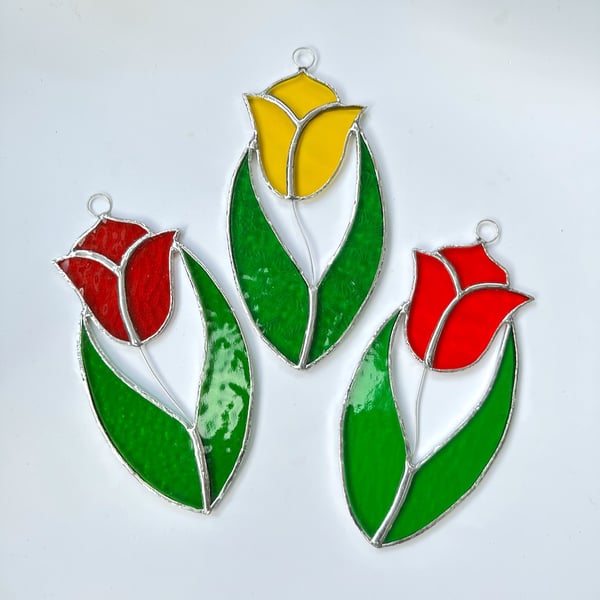 Stained Glass Tulip Suncatcher Handmade Hanging Decoration 