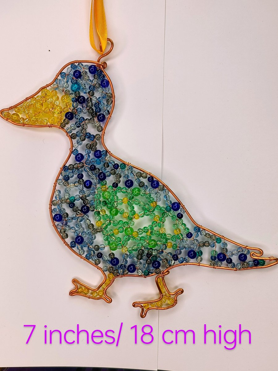 Recycled Copper wire Duck Beaded hanging decoration