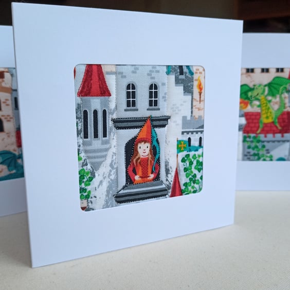 Greeting card for child Princess in tower - blank for any occasion