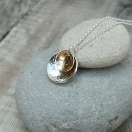 Sterling Silver and 12ct Gold Filled Hammered 2 Disc Dome Necklace