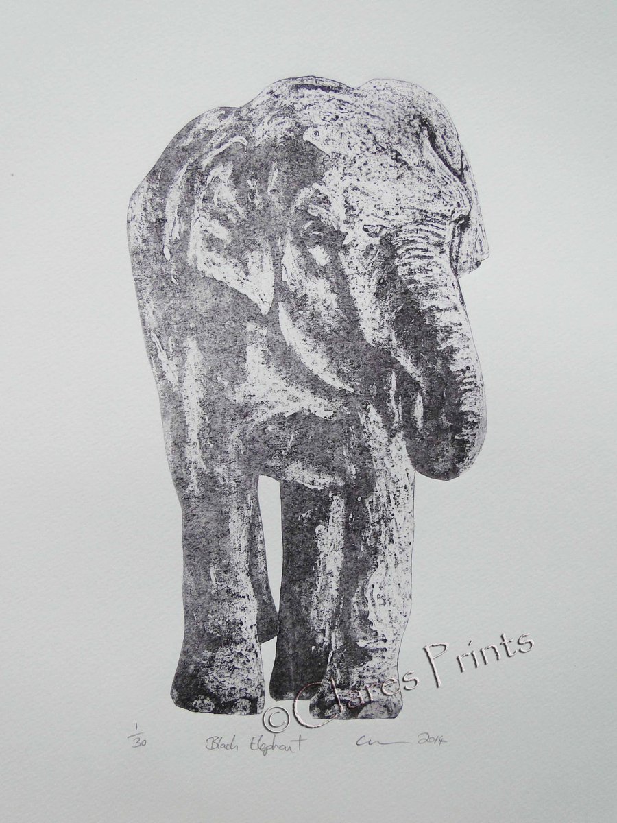Black Elephant Limited Edition Collagraph Print