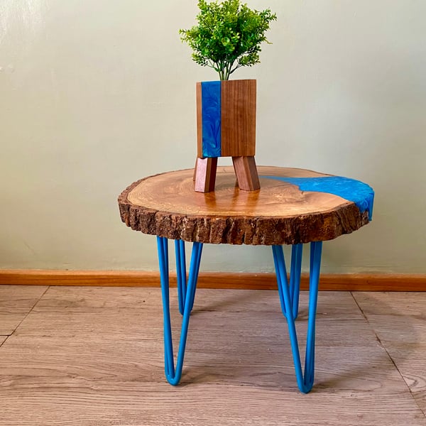 Blue Resin River Wooden Coffee Table