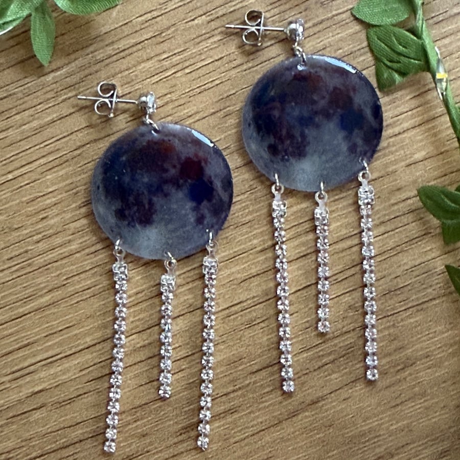 NASA Moon Image Earrings - Moody Dark Astronomy Space Dangle Studs