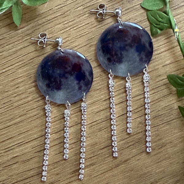 NASA Moon Image Earrings - Moody Dark Astronomy Space Dangle Studs
