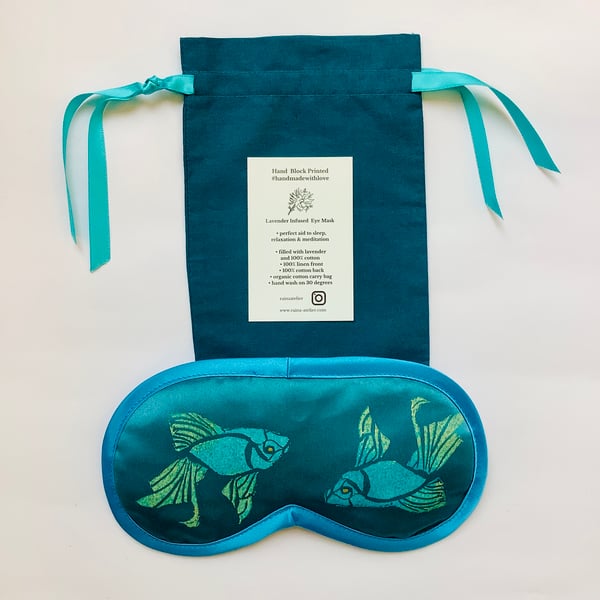 Teal Koi Fish Duchess Satin lavender infused eye mask