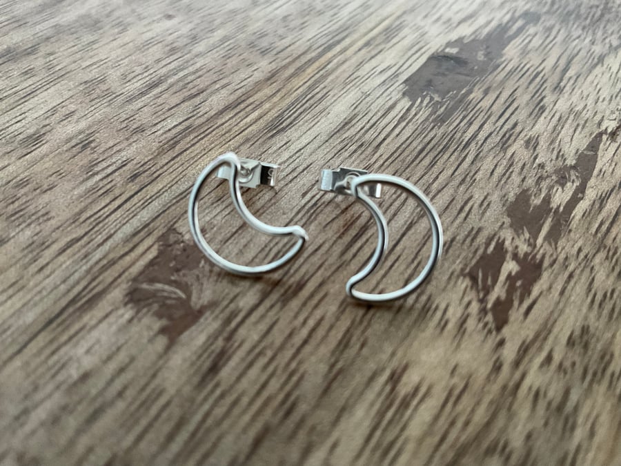 Moon Stud Earrings, Sterling Silver Jewellery, Silver Moon Earrings