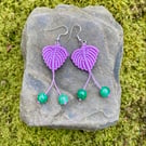Lilac leaf drop macrame earrings