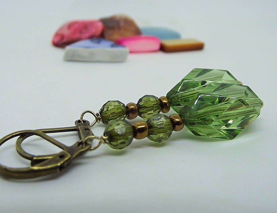 Antique style green glass earrings