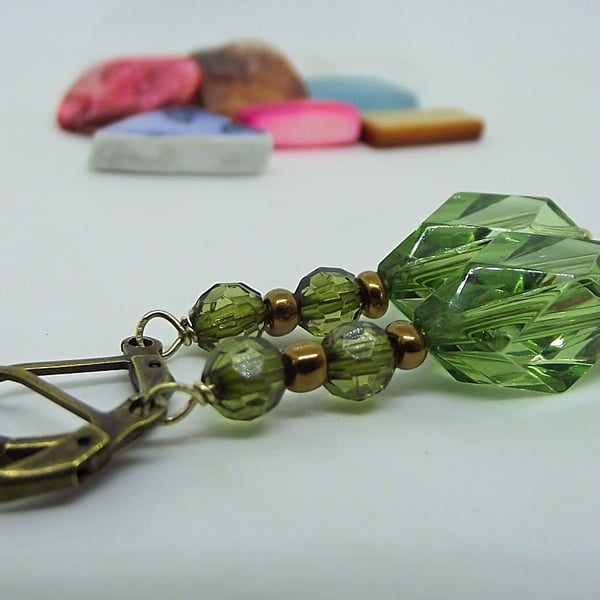 Antique style green glass earrings