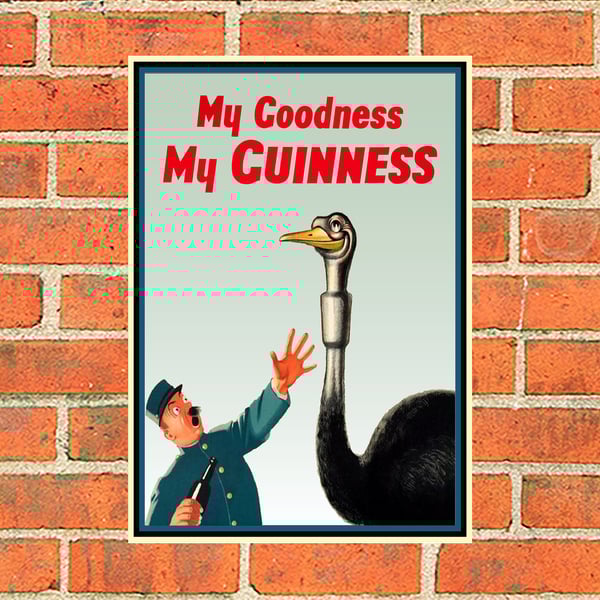 Guinness metal sign. Zookeeper and Ostrich suitable for Pub, Bar, Man cave