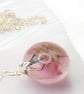 Pink Real Flower Resin Necklace, Delicate Floral Jewellery Gift For Her