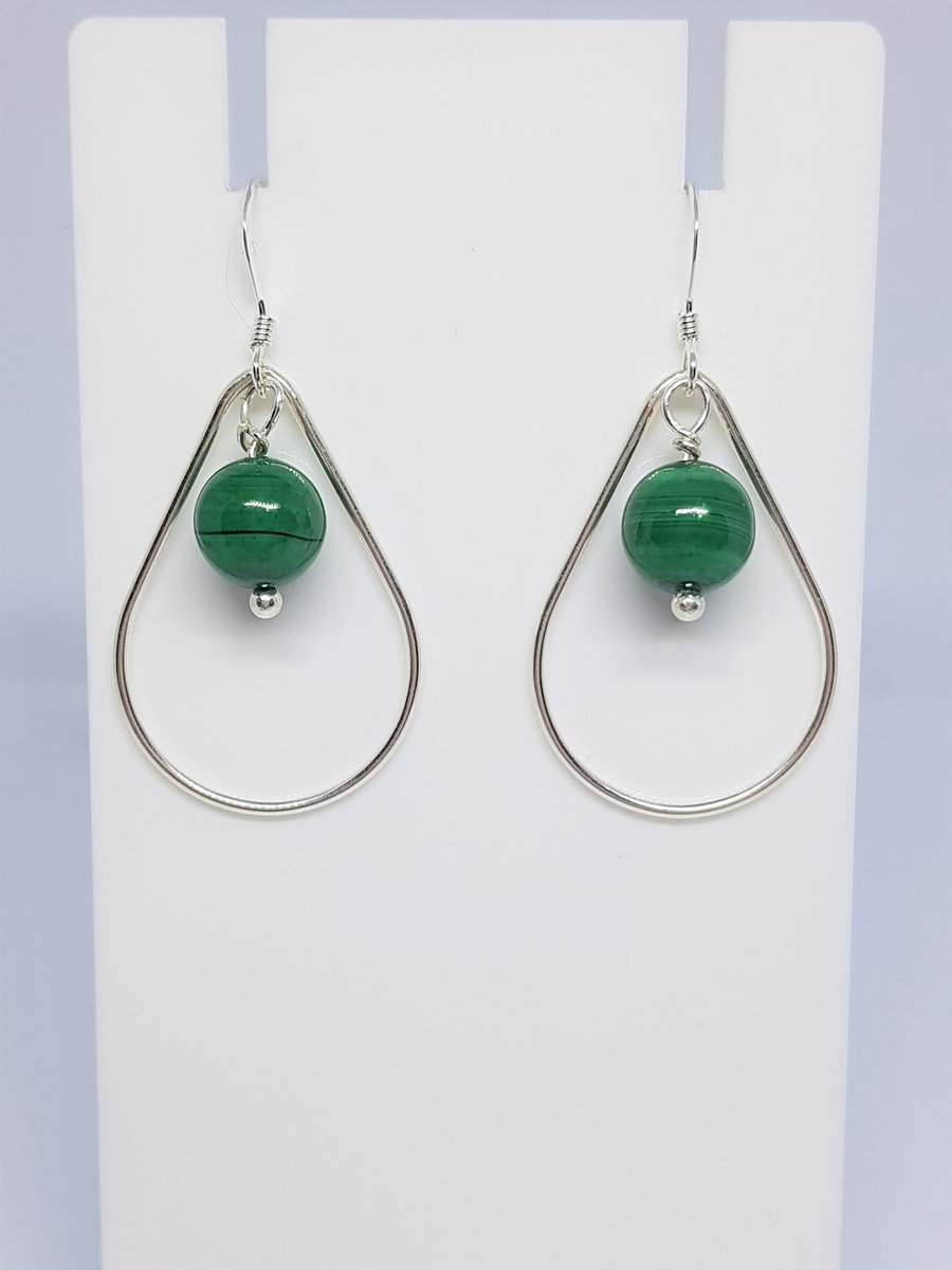 Malachite Teardrop Link Sterling Silver Earrings