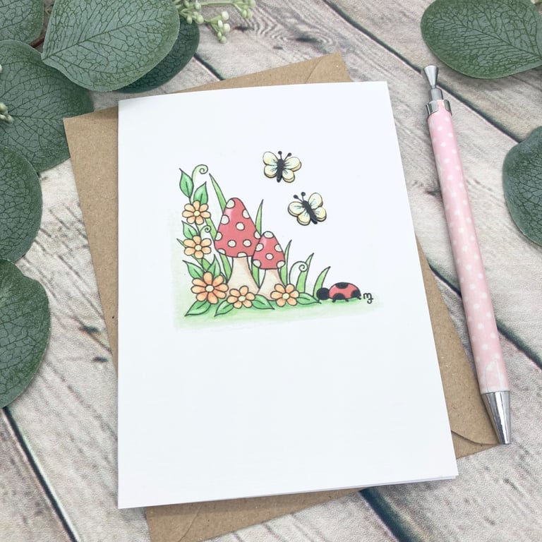 Toadstool Garden Card - Blank Card - Birthday Card - Any Occasion