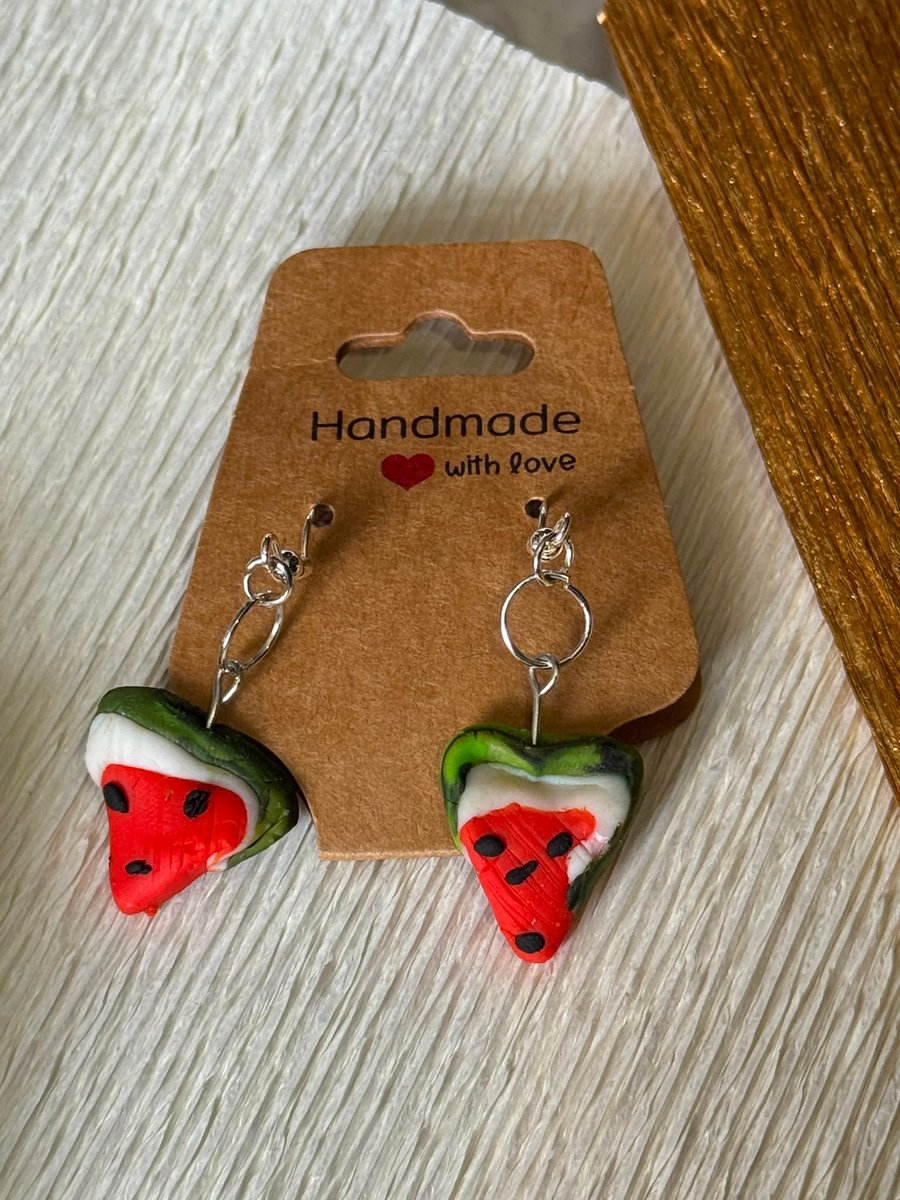 Juicy Handcrafted Watermelon Slice Drop Earrings