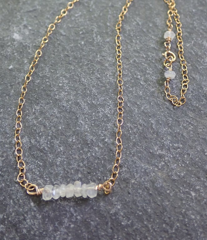 Moonstone Bead Bar Necklace, 14K Gold