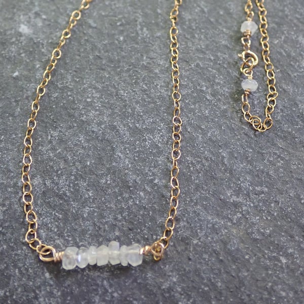 Moonstone Bead Bar Necklace, 14K Gold