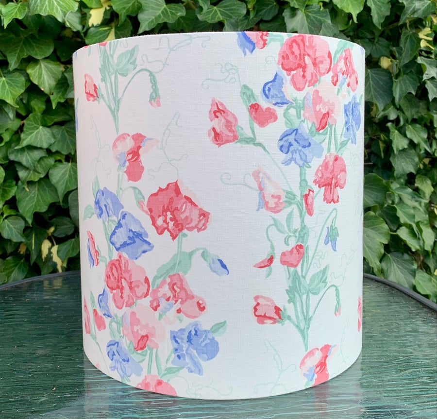 Pink Blue Cottage Sweetpeas a Laura Ashley 80s Vintage Fabric Lampshade option 
